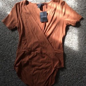 F21 burnt orange wrap-style bodysuit!